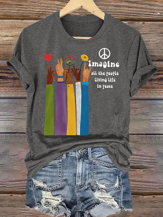 Women's Raised Hand Print Imagine Lyrics T-Shirt