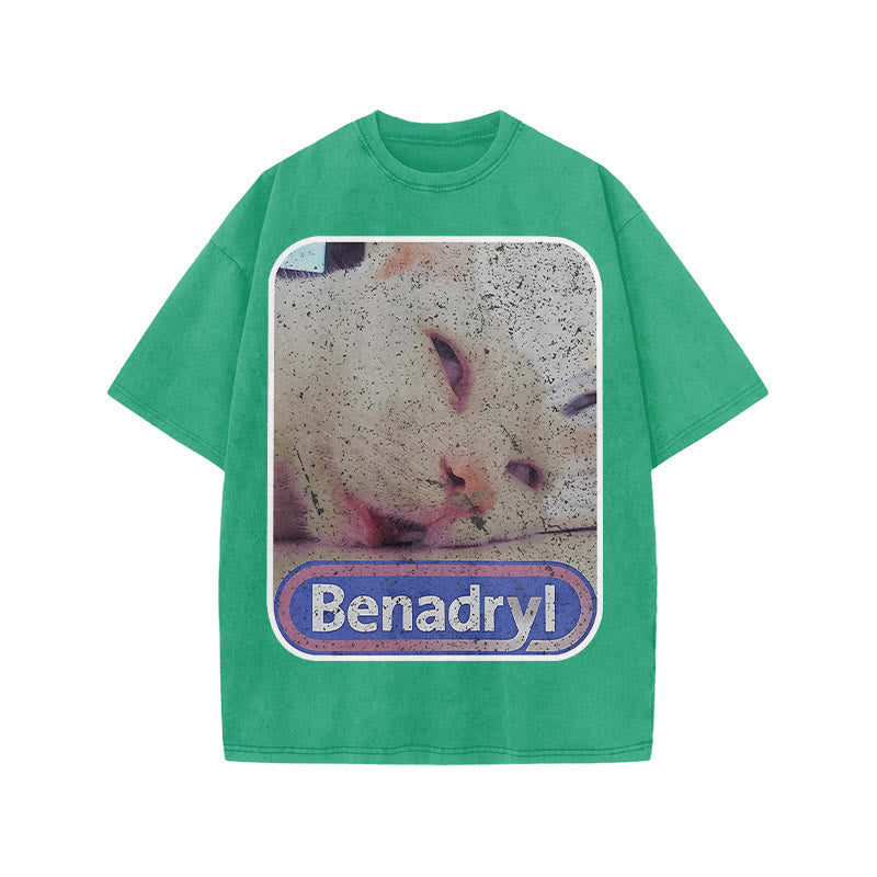 Unisex Benadryl Meme Cat Art Print Acid Washed T-shirt