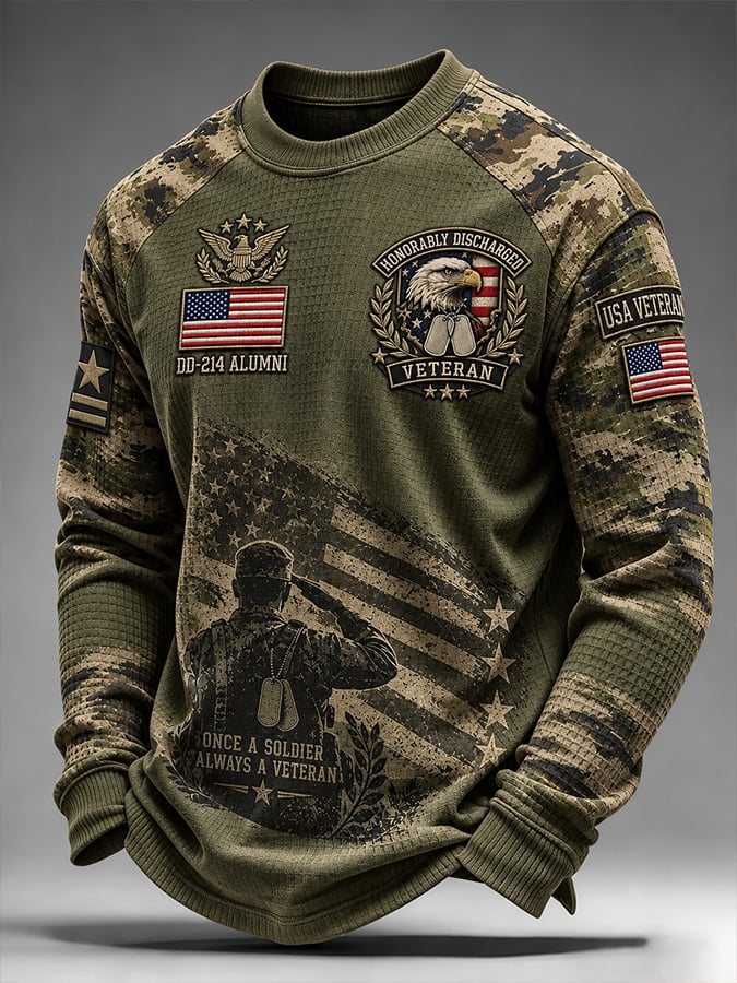 🎖️Men's Veteran Pride DD-214 Printed Waffle Long-Sleeve T-Shirt