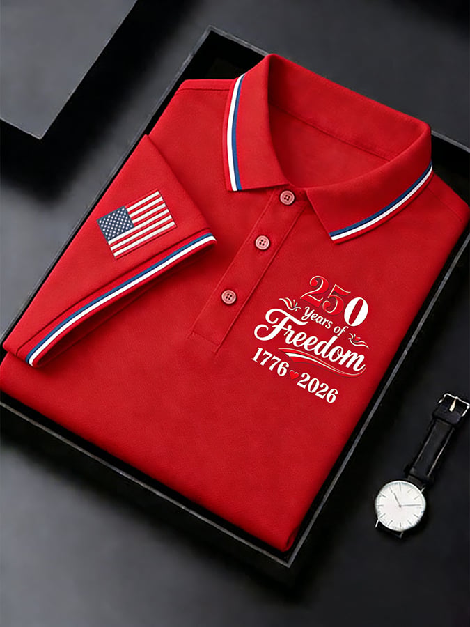 Men's Retro 250th Anniversary of the United States Print Independence Day Cross Print Polo Shirt