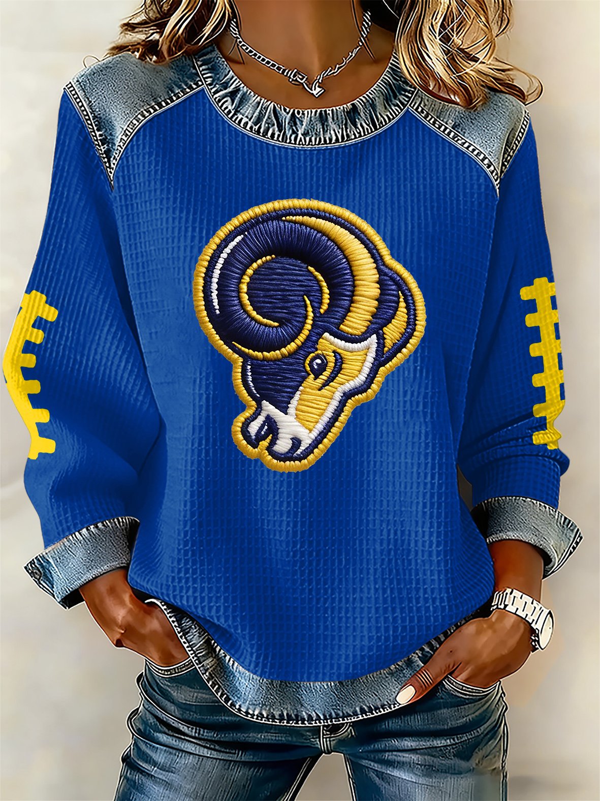 Women's rugby print long-sleeved sweatshirt