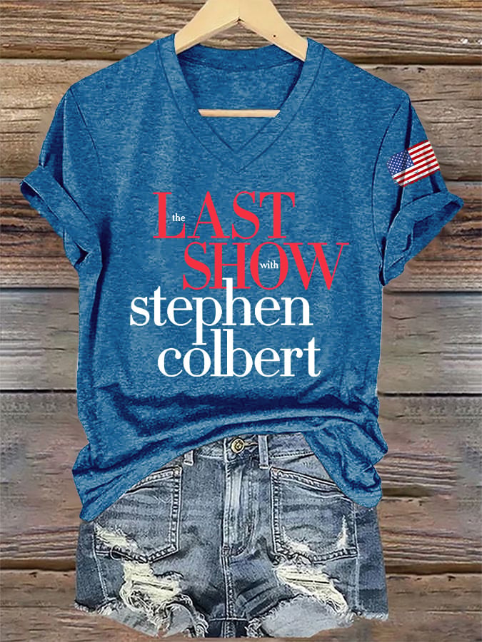 V-Neck Retro Last Show Print T-Shirt