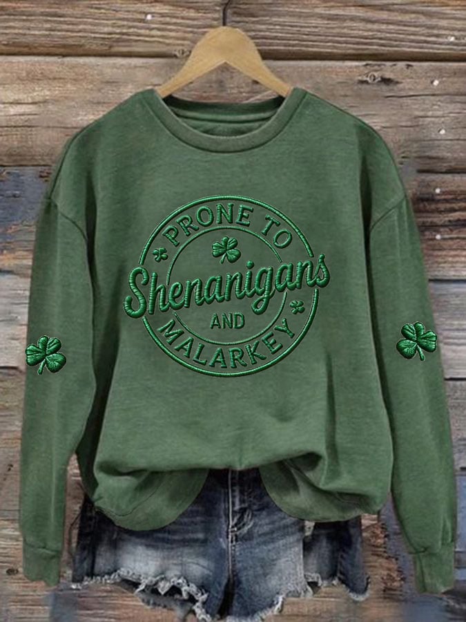 Women's Prone to Shenanigans & Malarkey Printed Long-Sleeve Sweatshirt