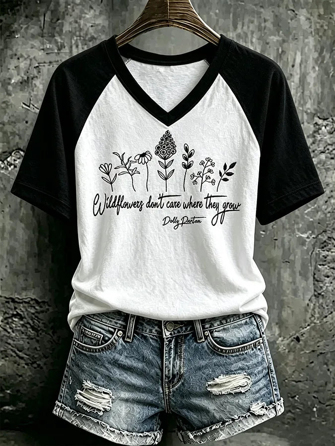 Women's Wildflowers Don'T Care Where They Grow — Dolly Parton Print T-Shirt