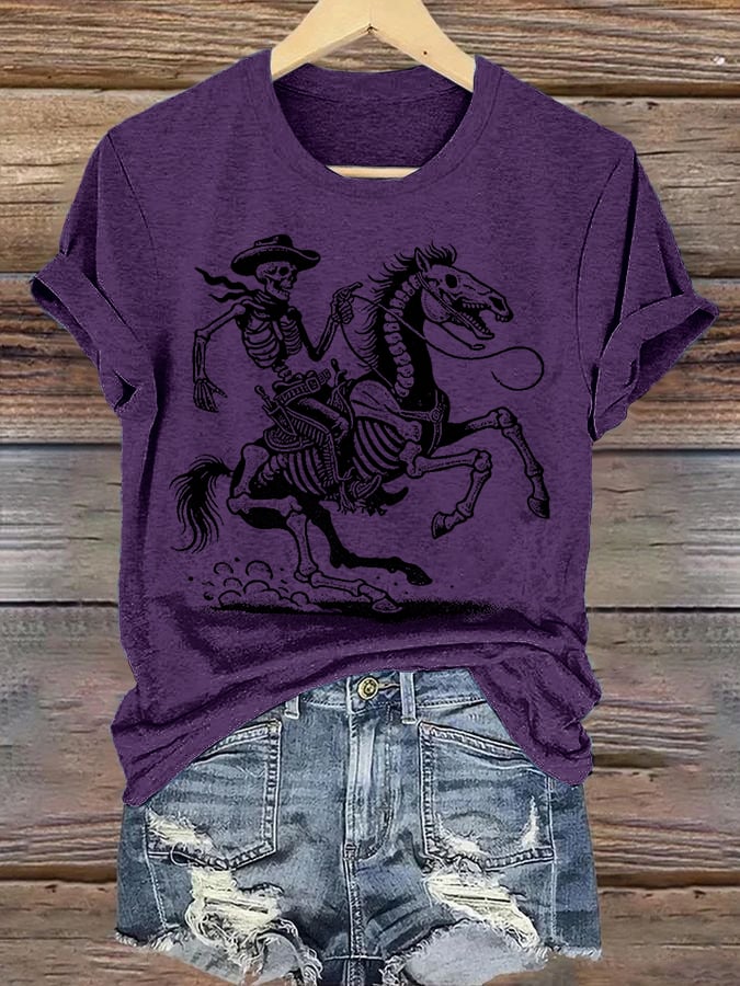Women's Cowboy Skull FDT Print Casual T-shirt
