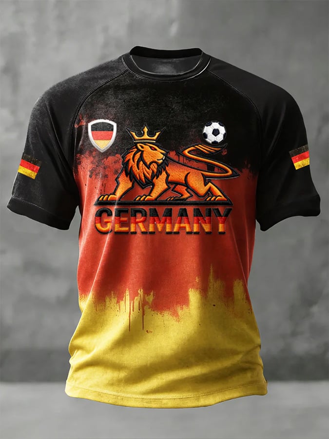 Herren-T-Shirt im Casual-Stil mit Rundhalsausschnitt, kurzen Ärmeln und deutschem Fußball-Print