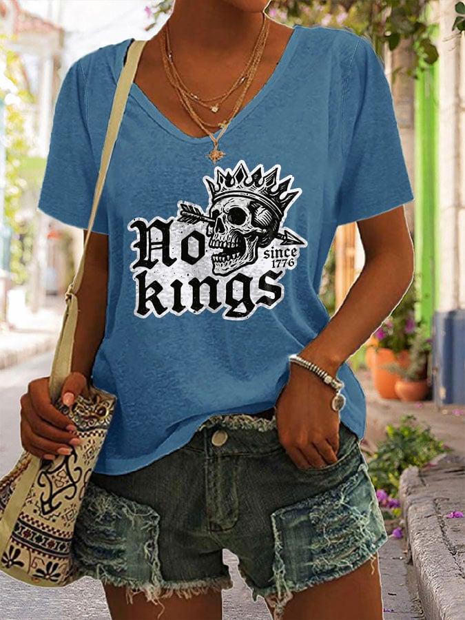 Women's Casual Retro Reject The King Print T-Shirt