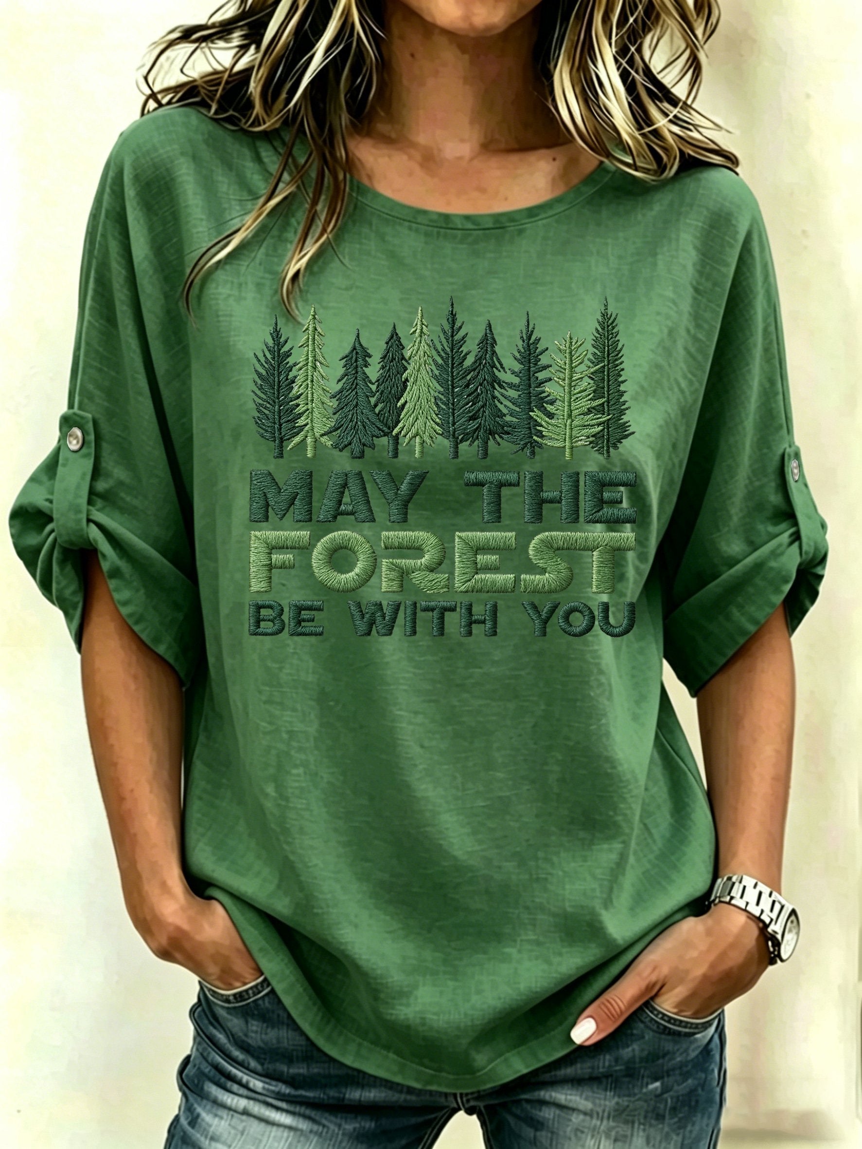 Women's Retro May The Forest Be With You Print Shirt