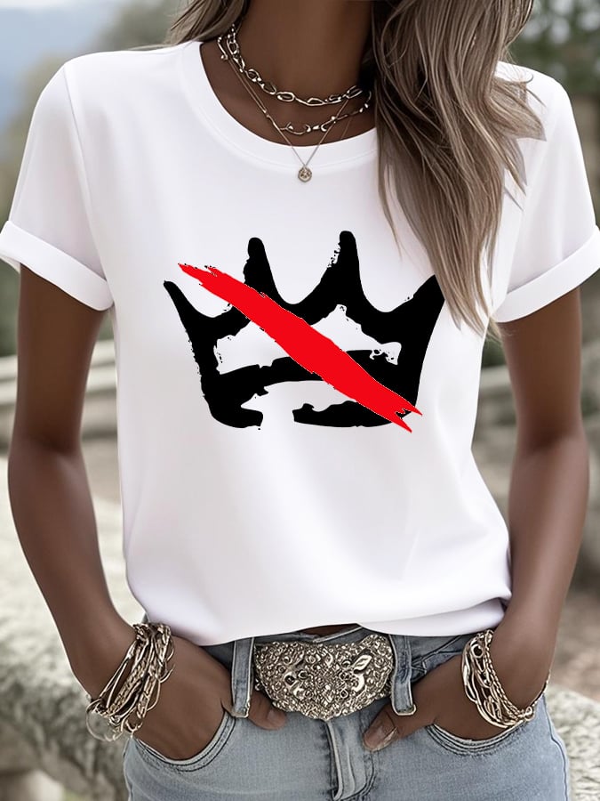 Women's No Kings Print V Neck T-shirt