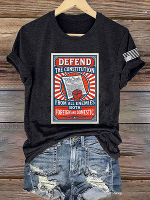 🔥Buy 3 Get 15% Off🔥Retro Defend The Constitution From All Enemies Both Foreign And Domestic Print T-Shirt