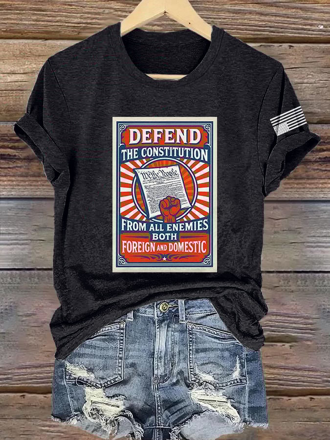 🔥Buy 3 Get 15% Off🔥Retro Defend The Constitution From All Enemies Both Foreign And Domestic Print T-Shirt