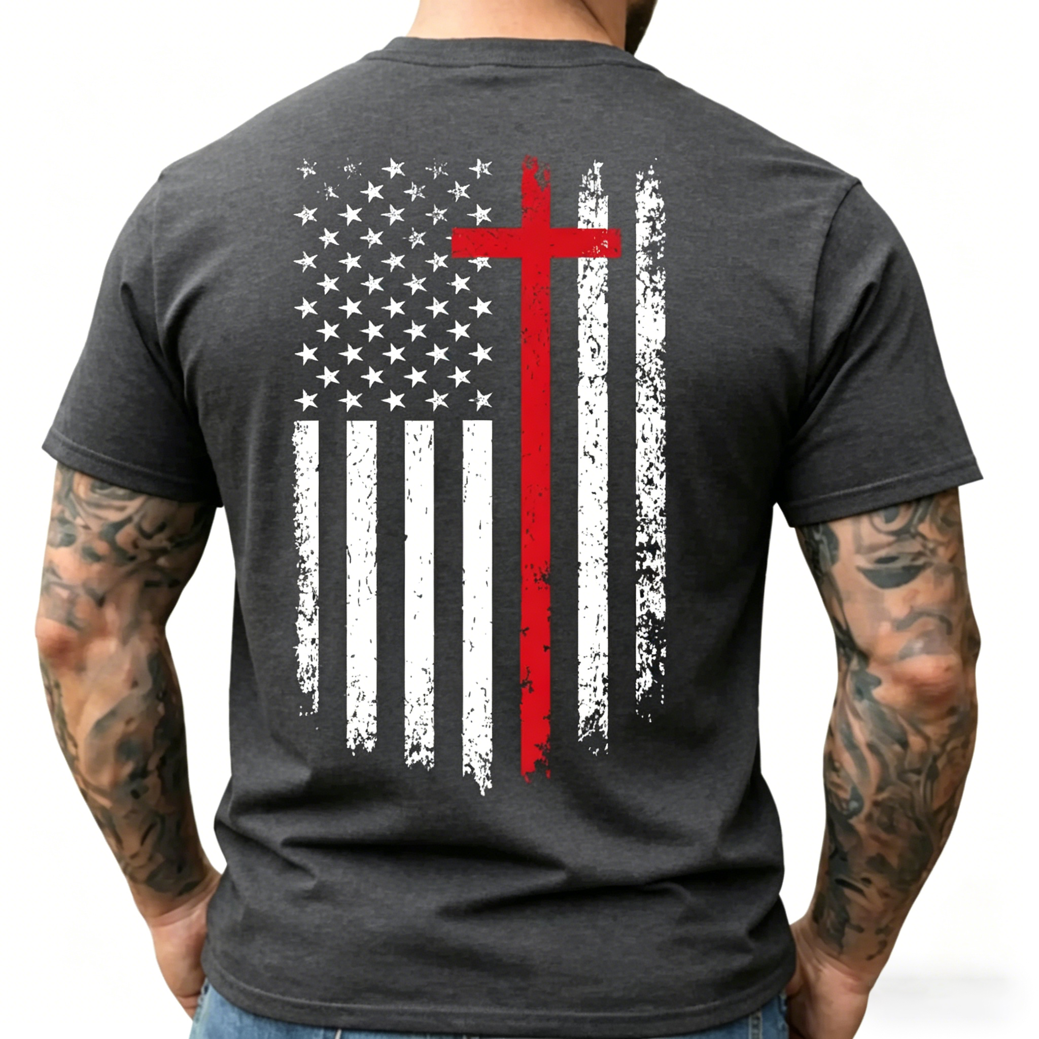 Unisex Distressed American Flag Heat-Print T-Shirt