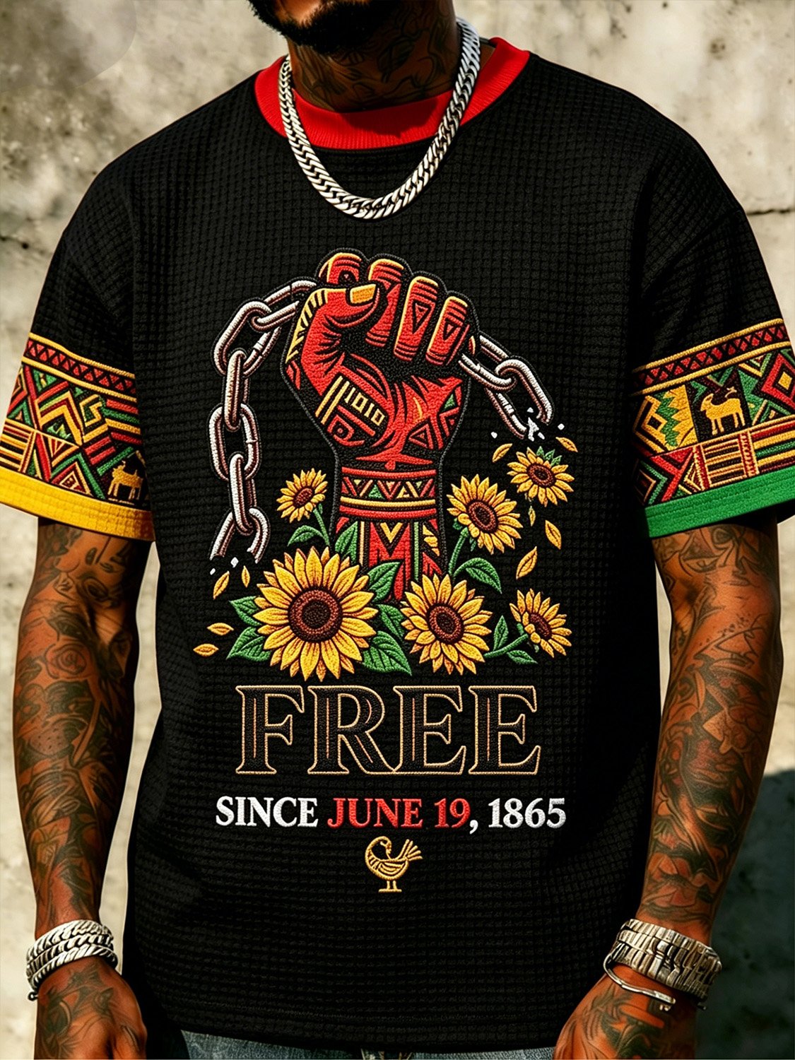 African-American Men's Juneteenth Print Crewneck Top