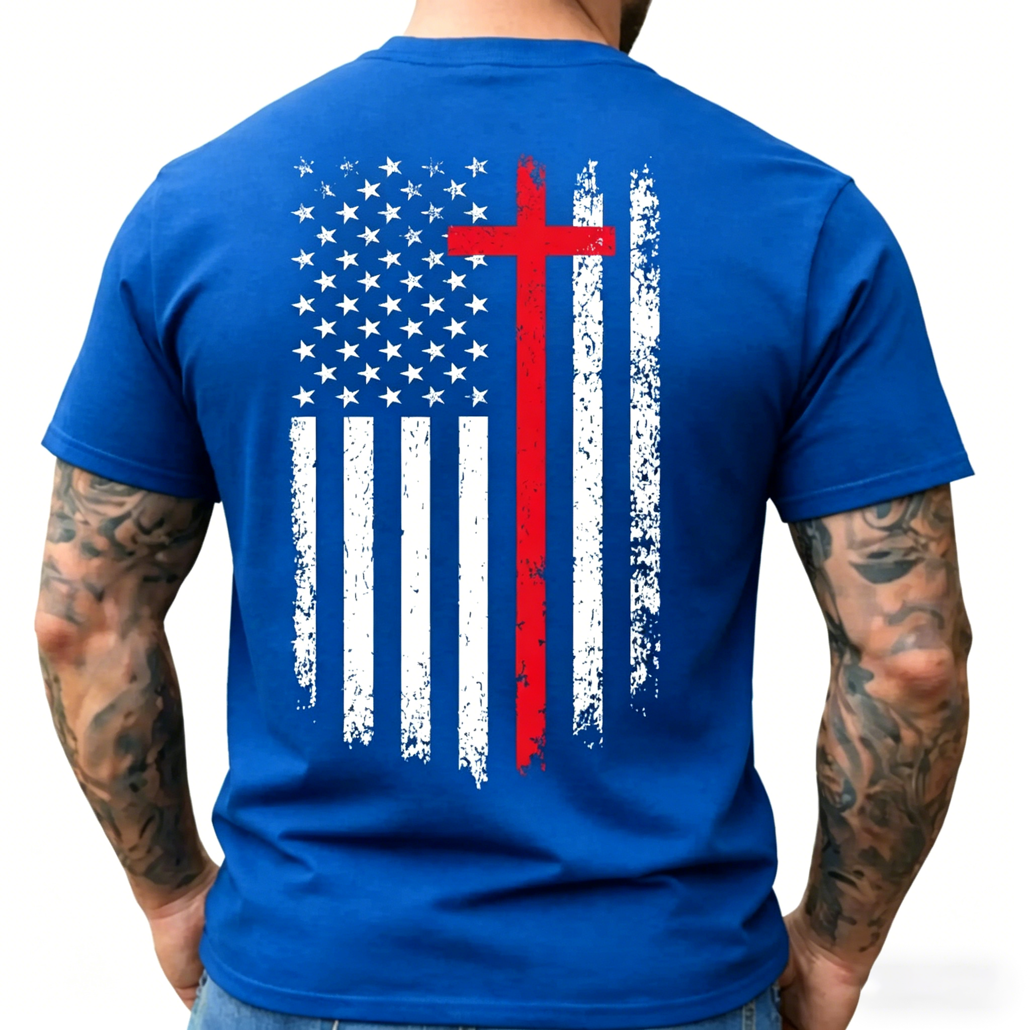Unisex Distressed American Flag Heat-Print T-Shirt