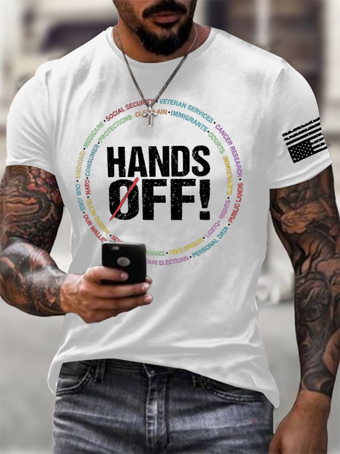 Men'S Retro Hands Off Protest Print T-Shirt