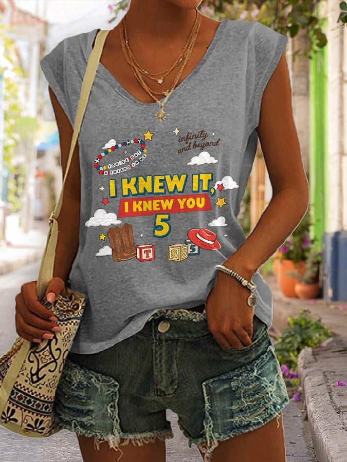 V-Neck Retro I Knew It Print Tops Tank