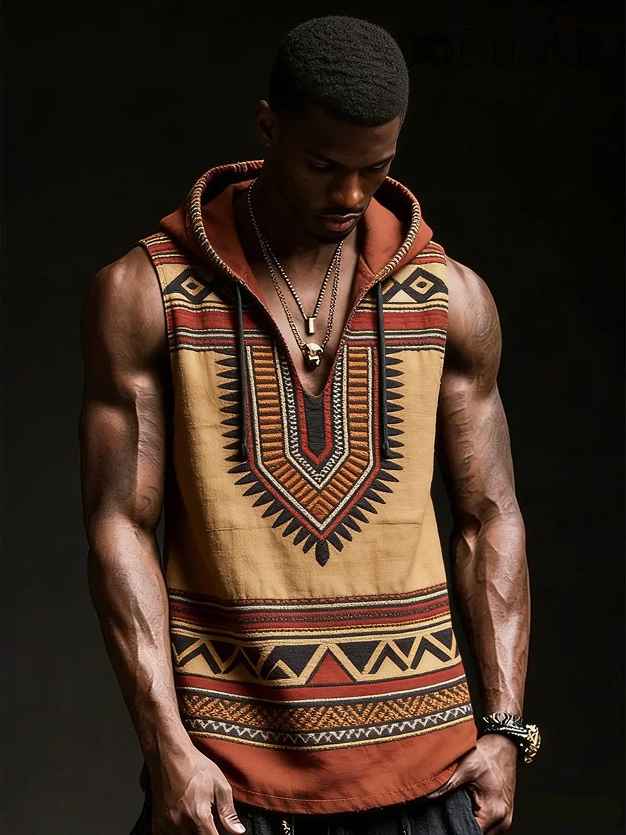 Men's Juneteenth African Heritage Print Hooded Vest