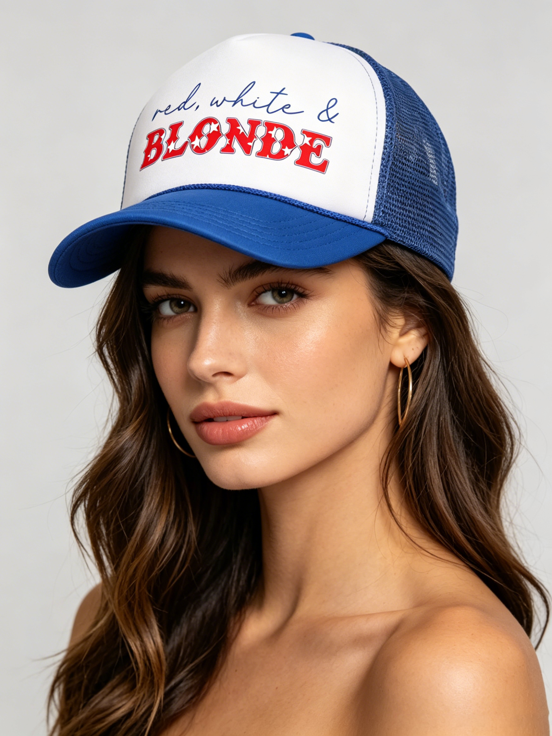 4th of July Trucker Hat - Red, White & Blonde