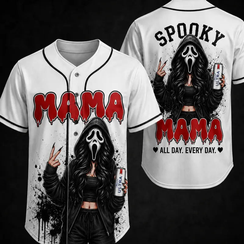 Unisex Halloween "Creepy Mom" Button-Up Baseball Jersey