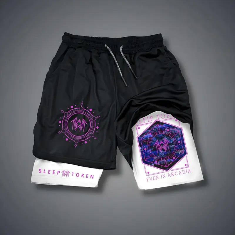 Unisex 2-in-1 Sleep Token Beach Shorts