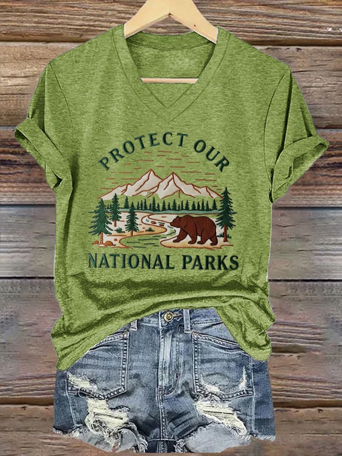 Women's Protect National Parks Print V-Neck T-Shirt