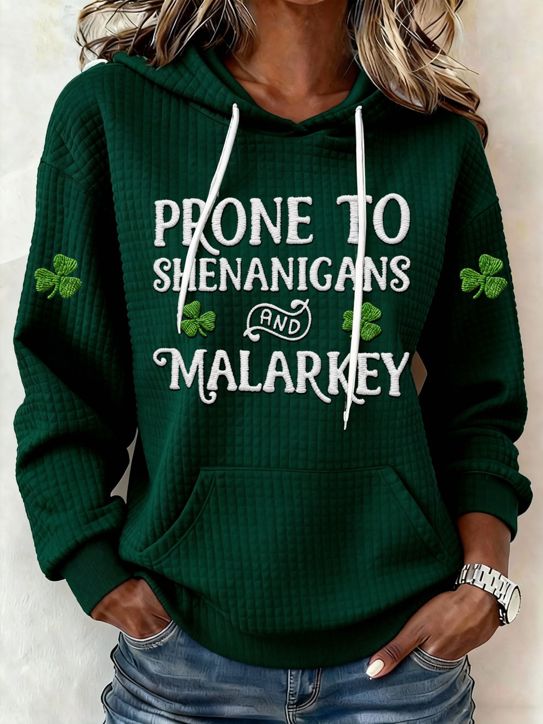 Women's St. Patrick's Day Printed Waffle Knit Hoodie