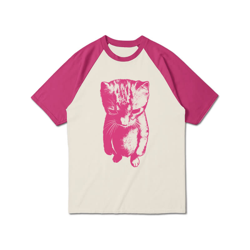 Funny Cat Meme Print Raglan Sleeve T-shirt