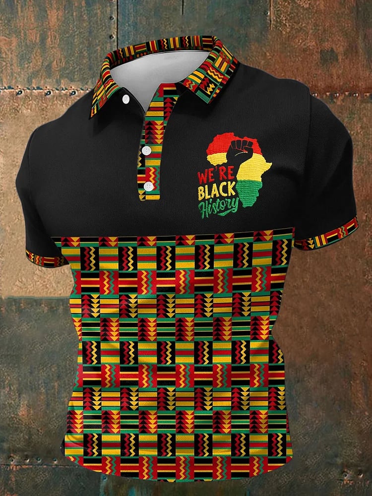 Men's Juneteenth Print Casual Polo Shirt