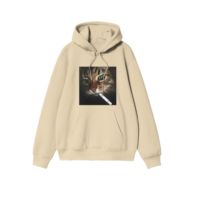 Unisex Cat With Cigarette In Mouth Print Hoodie