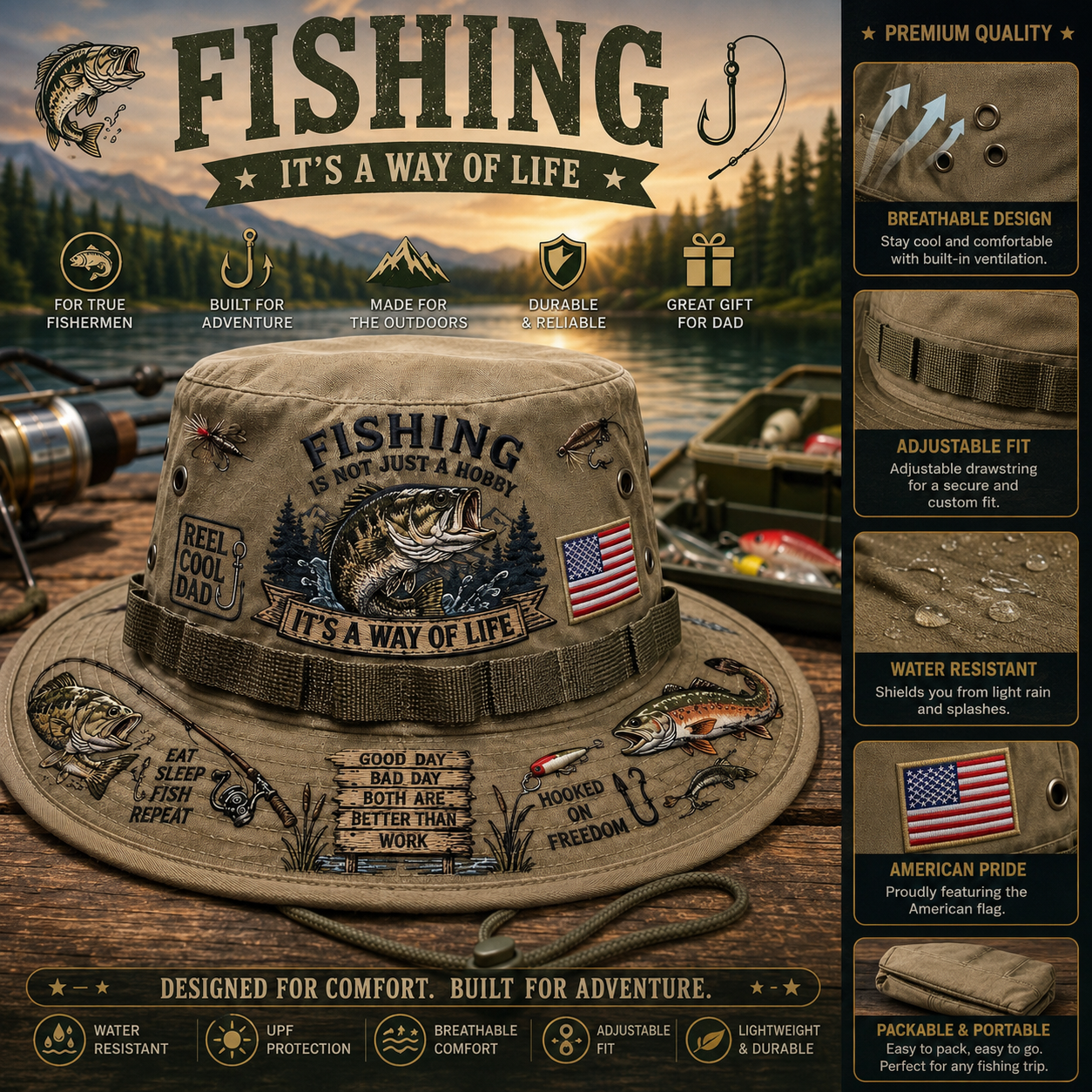 🇺🇸 Last Day Promo: 49% OFF 🎣 Fishing Is a Way of Life Boonie Hat