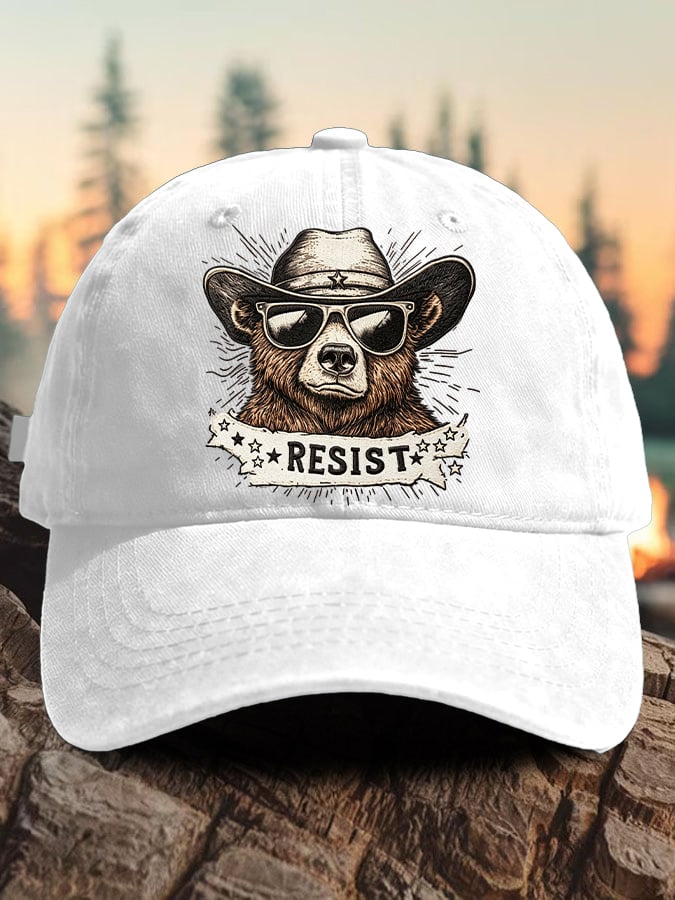 Retro Bear Resist Print Baseball Cap