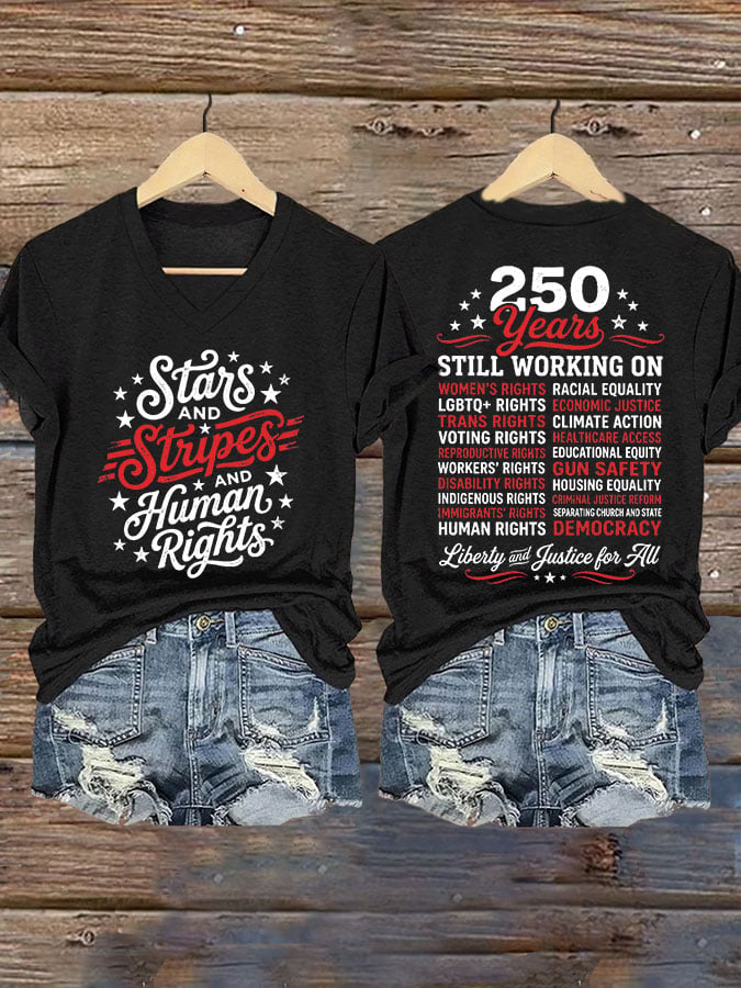 Women's Stars And Stripes And Human Rights Print Casual T-shirt