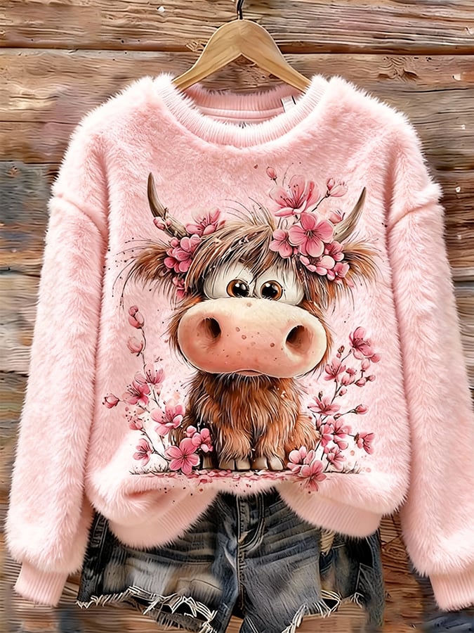 Women's Fun Animal Highland Cow Print Sweatshirt