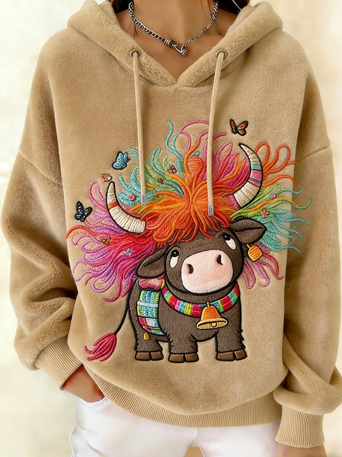 Women's Fun Animal Highland Cow Print Sweatshirt