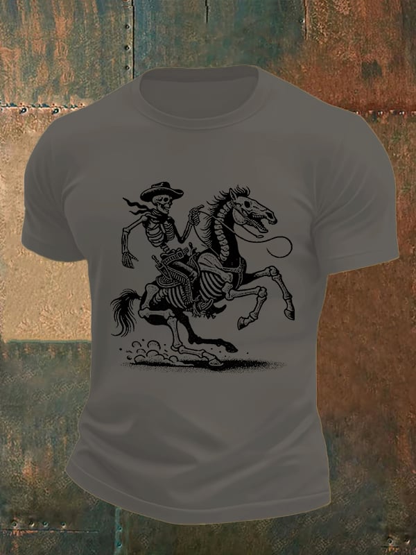 Men's Cowboy Skull FDT Print Casual T-shirt