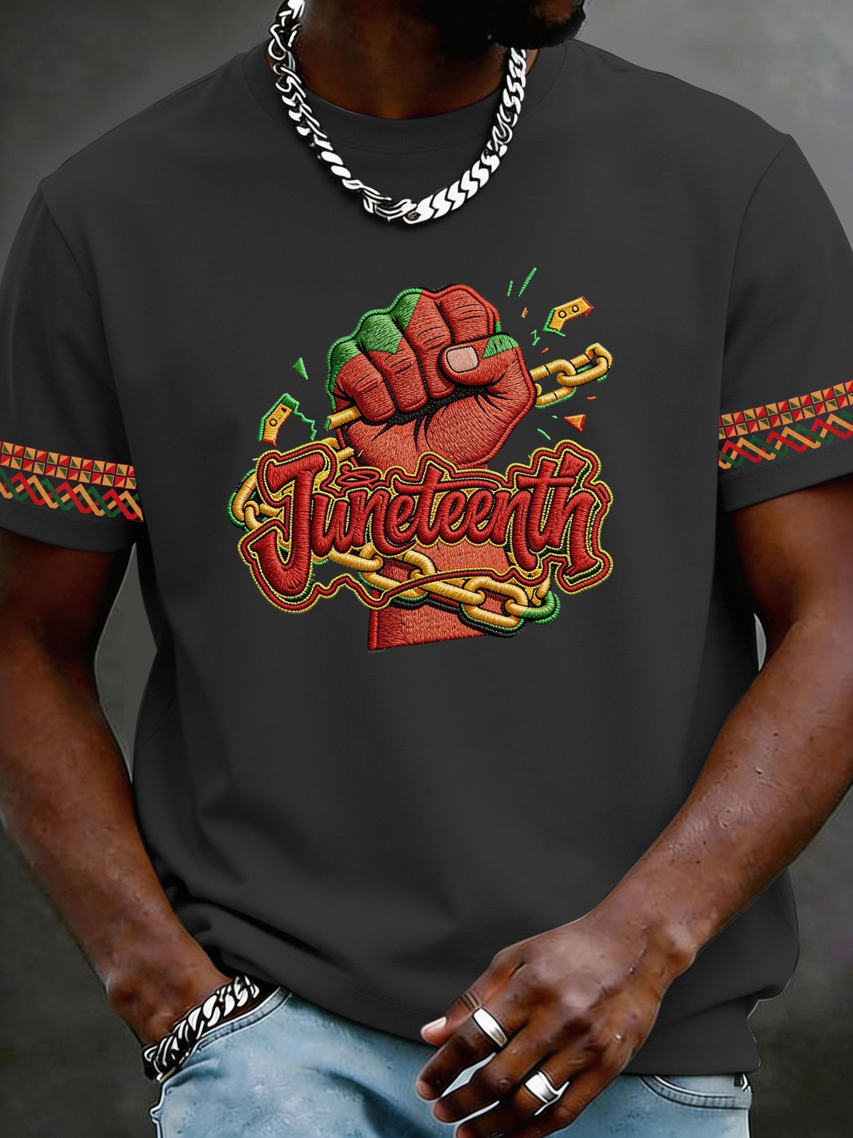 Men's Juneteenth Print Crew Neck Short-Sleeve T-Shirt