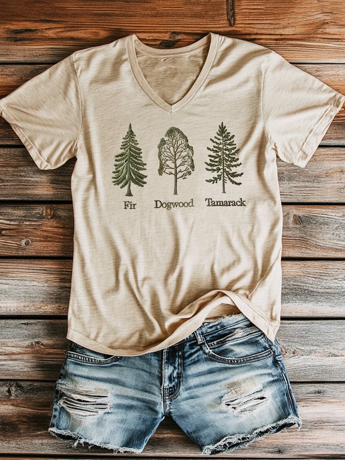 Women's Casual Fashion Fdt Tree V-Neck T-Shirt