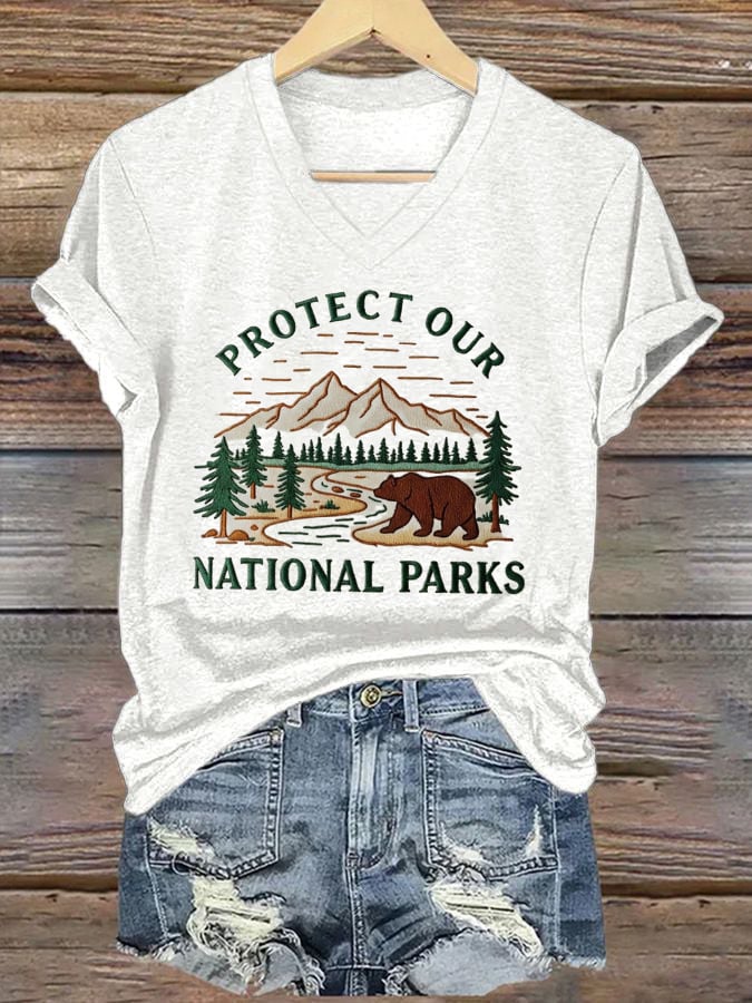Women's Protect National Parks Print V-Neck T-Shirt