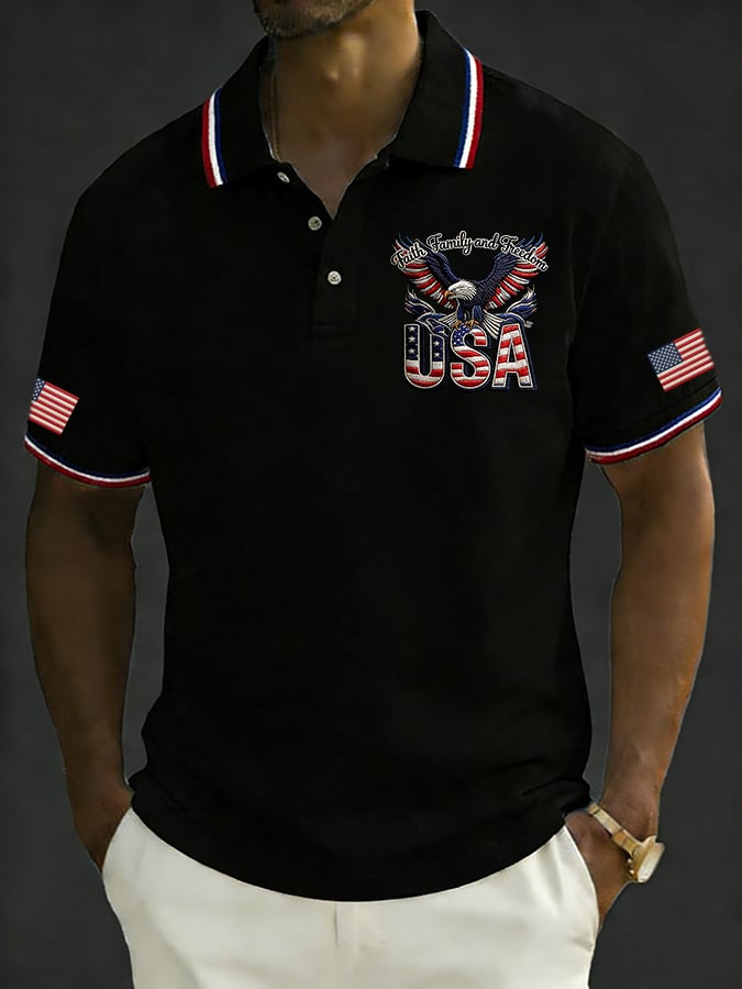 Men's Retro 250th Anniversary of the United States Print Independence Day Cross Print Polo Shirt