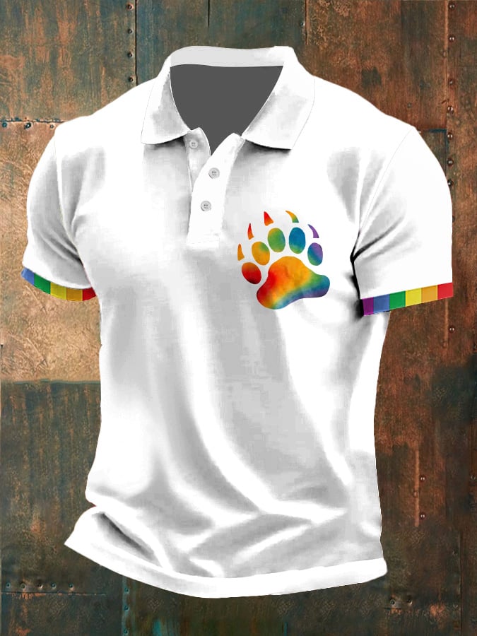 Mens Casual Gay Rainbow Paw Pride Print POLO Shirt