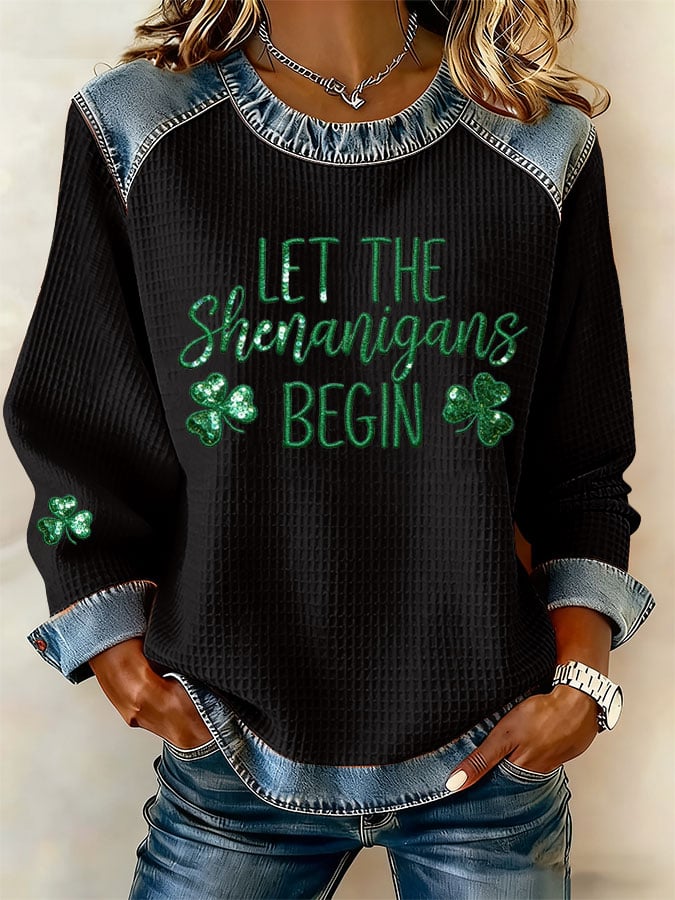 Women's Casual St Patrick's Day Print Waffle Sweatshirt