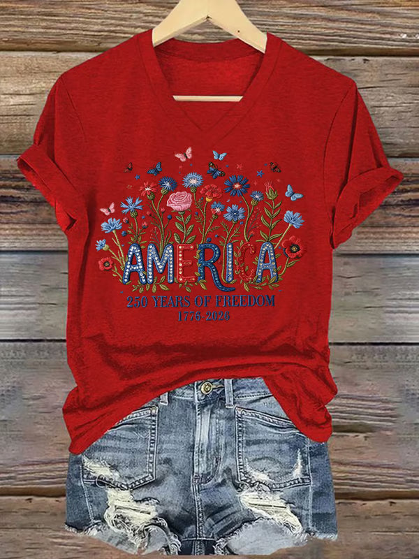 Women's casual retro American 250th T-shirt