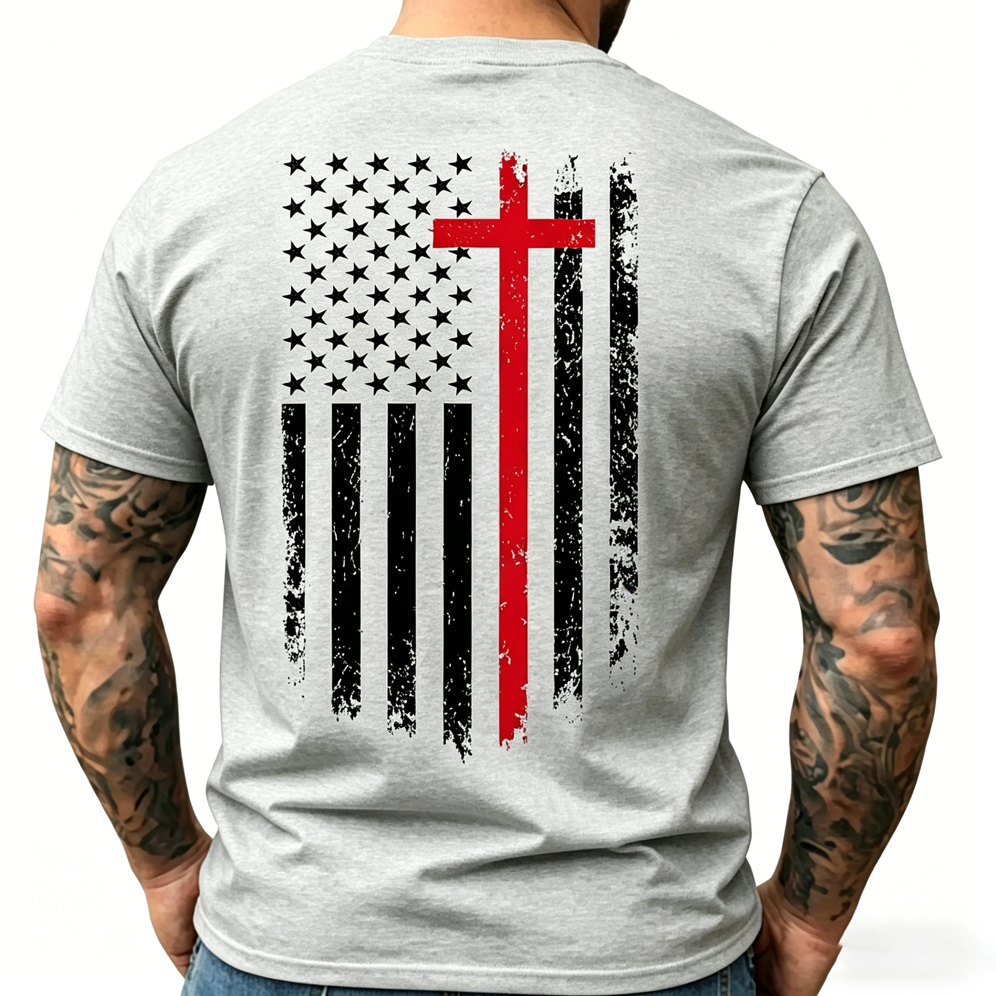 Unisex Distressed American Flag Heat-Print T-Shirt