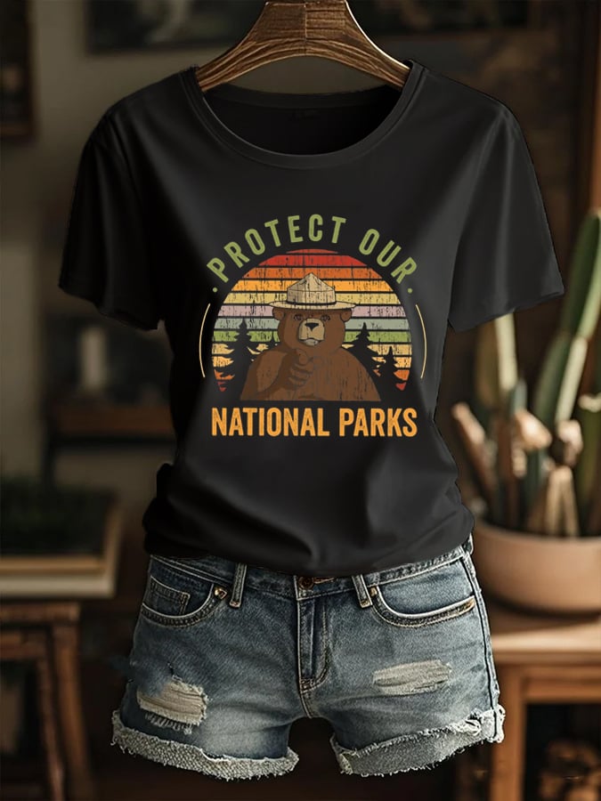 Women's Protect Our National Parks Printed Round Neck T-Shirt