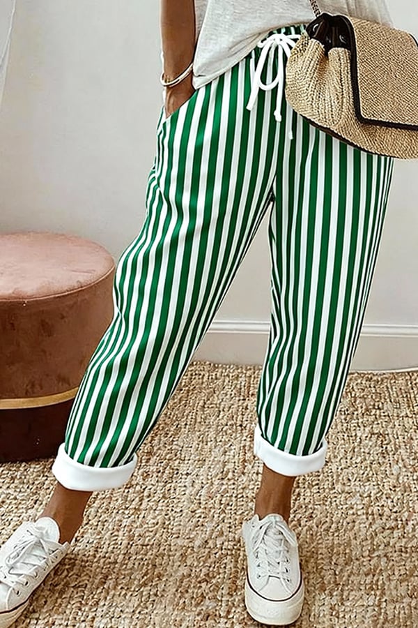 Women's Print Tie Elastic Waist Loose Casual Pants