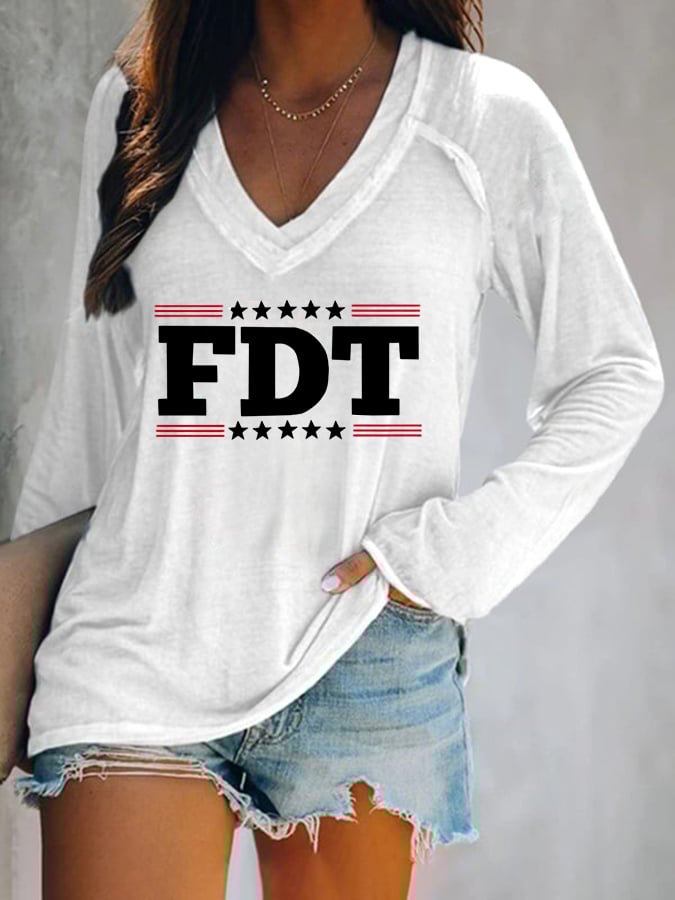 Women's FTD printed long-sleeved T-shirt