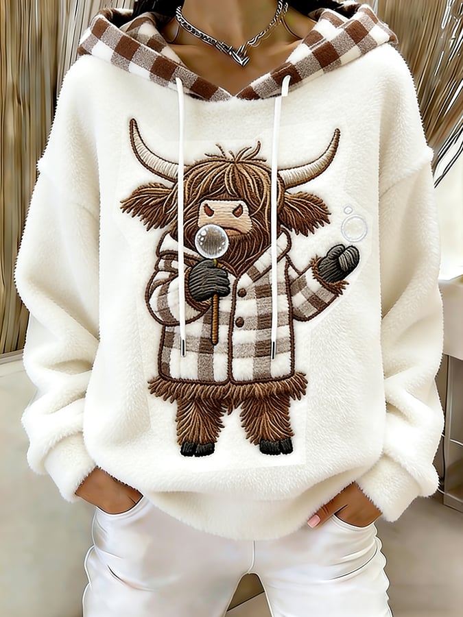 Women's Christmas Cute Highland Cow Print Casual Flannel Top