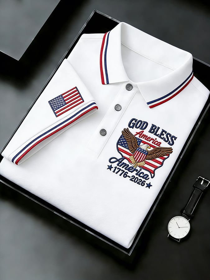 Men's Retro 250th Anniversary of the United States Print Independence Day Cross Print Polo Shirt