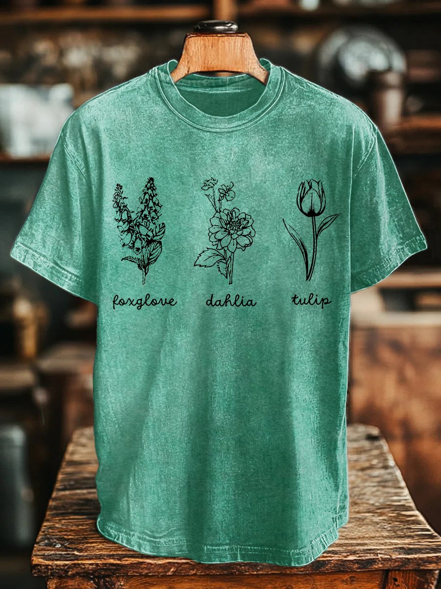 Unisex Floral Fdt Cotton Multicolor Washed T-Shirt
