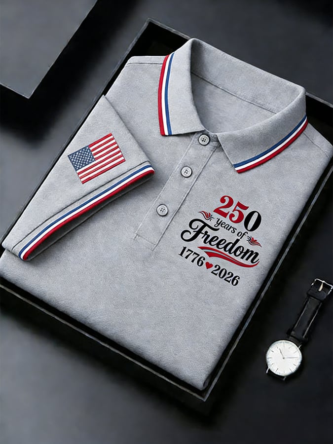 Men's Retro 250th Anniversary of the United States Print Independence Day Cross Print Polo Shirt
